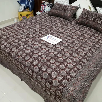 Indian Bed Sheets Floral Art Cotton Bed Cover Bagru Print Hand