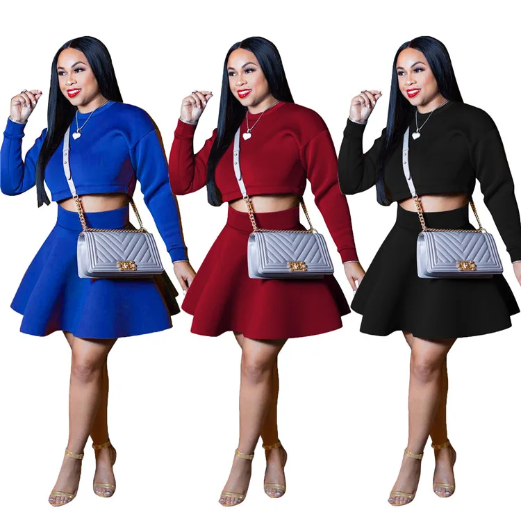 

Autumn 2018 long sleeve crop top and A line dress air layer fabric two piece set, N/a