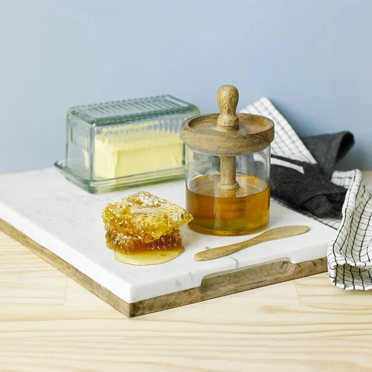 450ml Borosilicate Glass Honey Jar With Wooden Dipper Lid Buy Glass