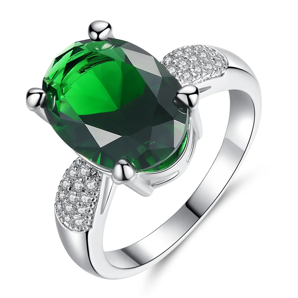 

Fashion new ladies Zircon 18k white gold emerald ring Wedding party jewelry accessories ring