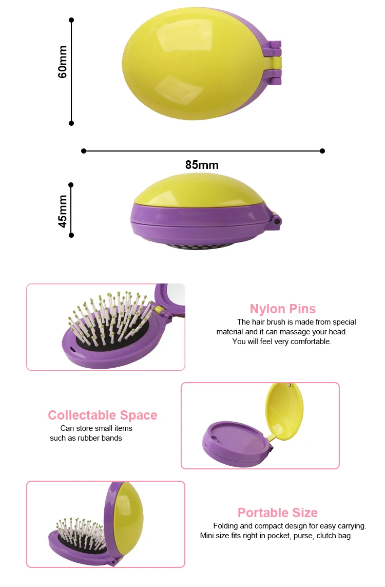 Portable Travel Folding Pocket Hair Brush Korea With Mirror Buy Hair