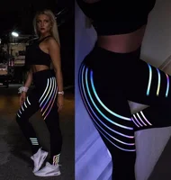 

Logo customized Women Night Running Fitness Tights Yoga Sports Workout Stripe Rainbow Reflective leggings Leggin