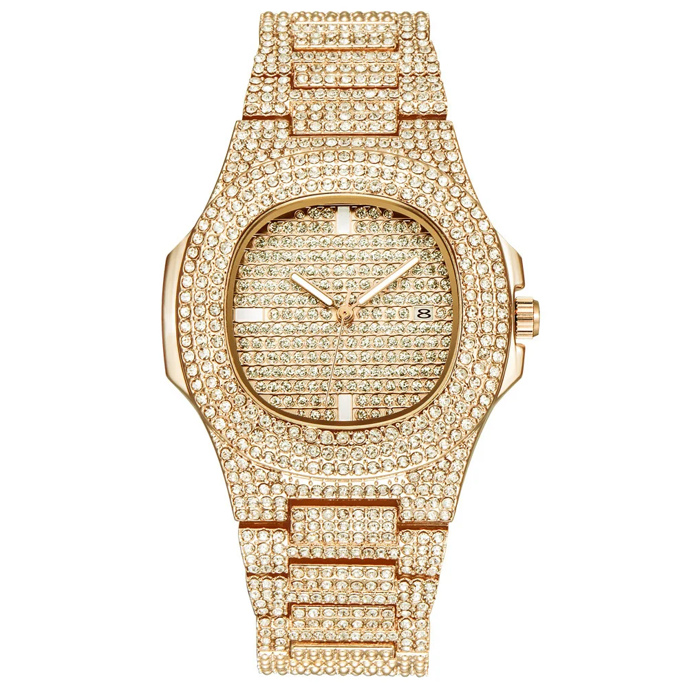 

MJ 124 Fashion Business Wristwatch hiphop watch Steel Belt Calendar Watch Full Of Diamonds Wrist Watch 2021 Hot Selling