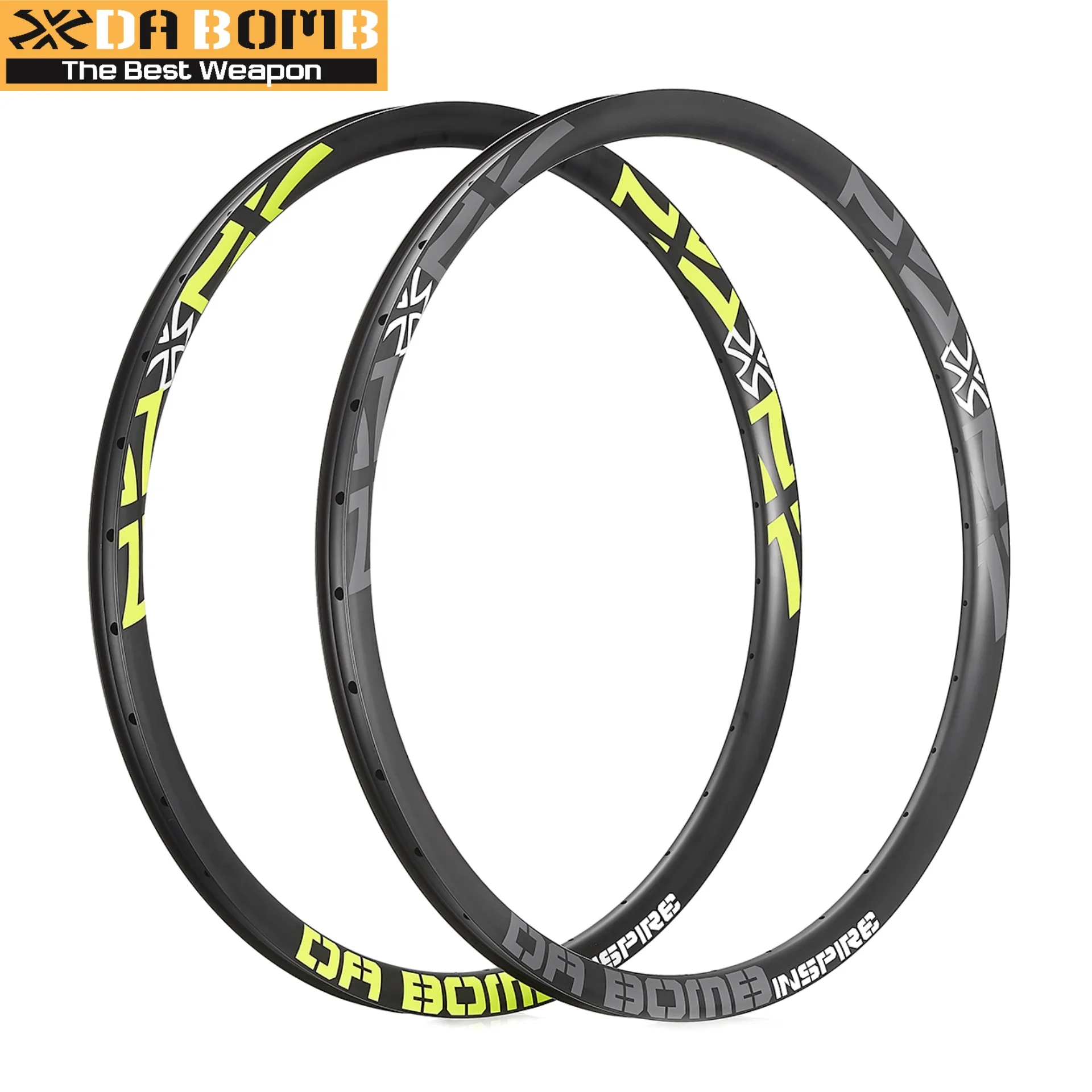 

DABOMB Bike Components MTB Enduro Niobium Alloy 29 Wheel Bicycle Rim, Black rim with grey / neon yellow / neon orange decal