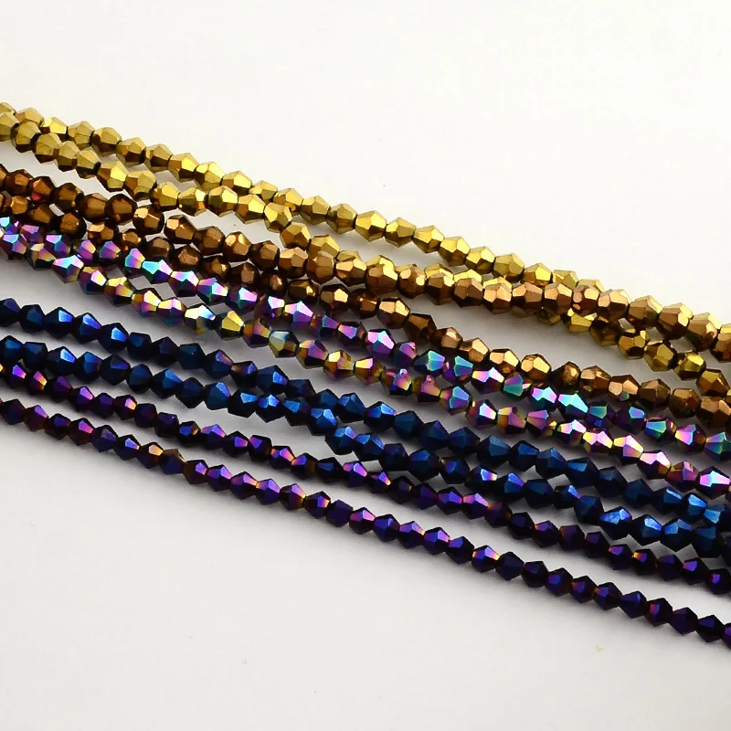 

PandaHall Electroplate Glass Bead Strands Rainbow Plated Faceted Bicone Beads Mixed Color 4x4.5mm Hole 1mm about 120pcs/strand
