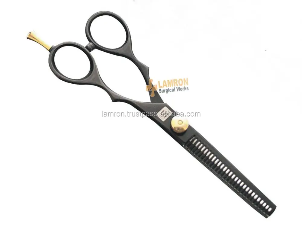 Hair Scissors Set 6" Gray Color Black Rings Adjustable Hooks Barber