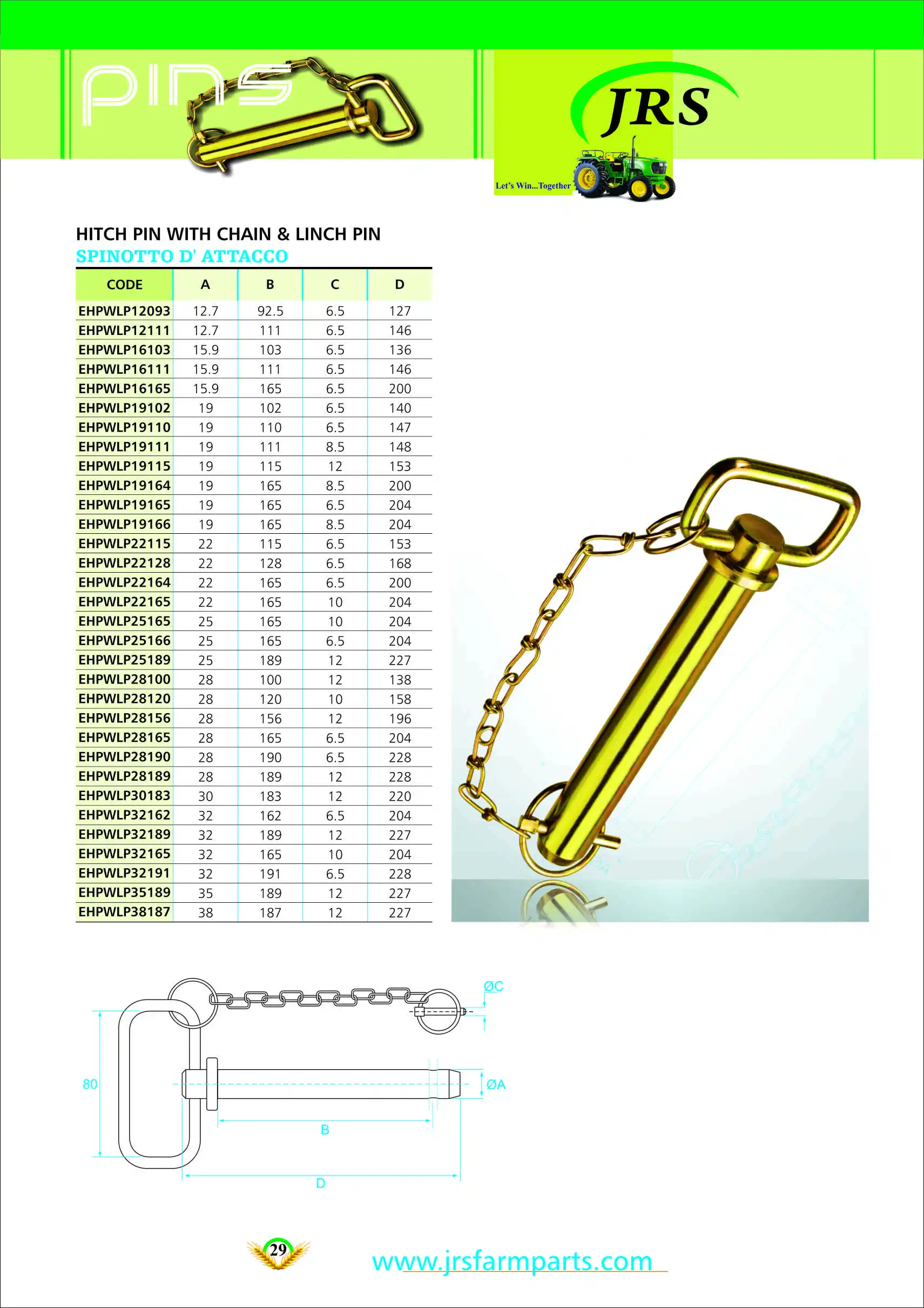 Hitch Pin With Chain & Linch Pin / Hitch Pin Made With Iso Standard