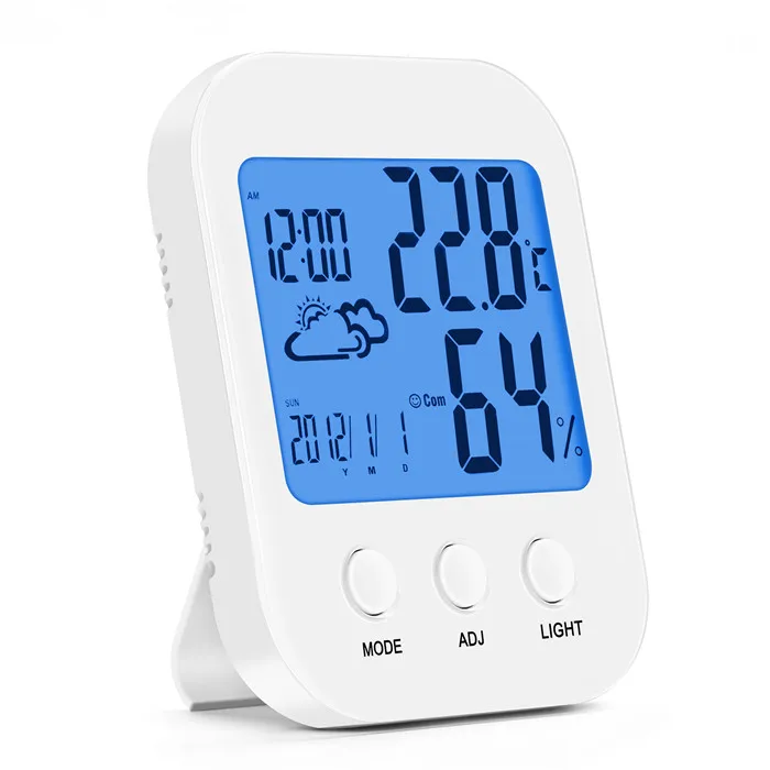 

Free shipping Indoor Thermometer Humidity Meter with Backlight Time Smart Digital Hygrometer max min climate thermometer