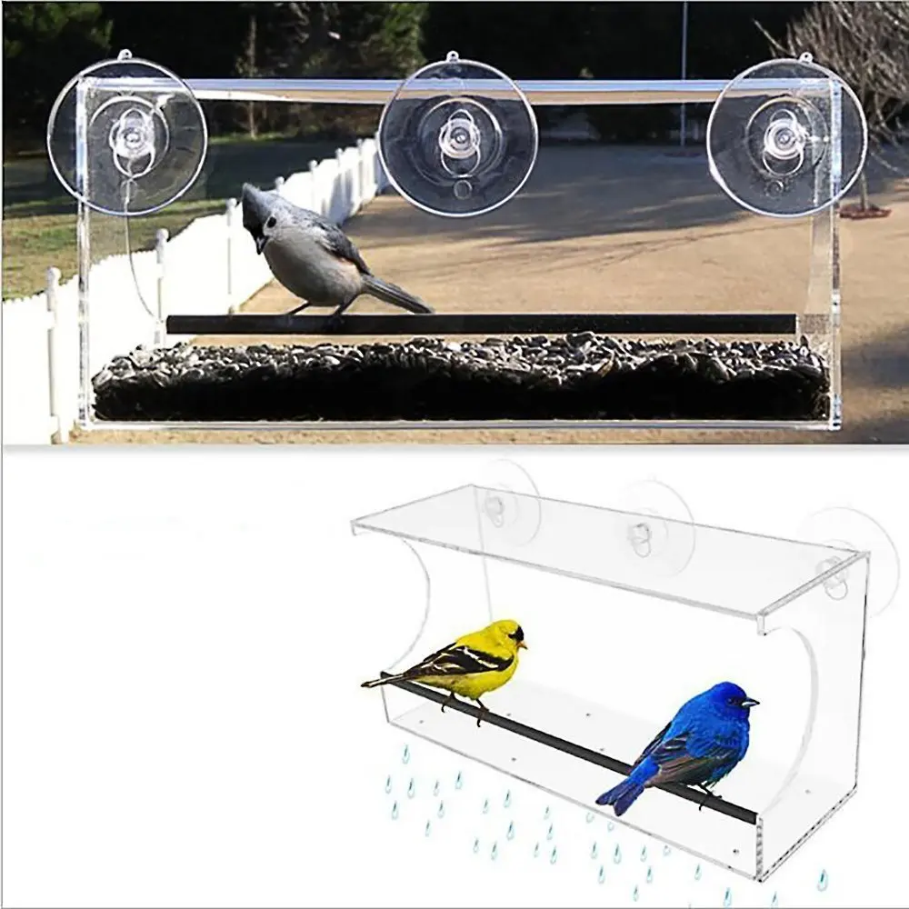 
Wholesale large Window Bird Feeder House ,Acrylic Window Bird Feeder with Strong Suction Cups with removable tray drain holes 