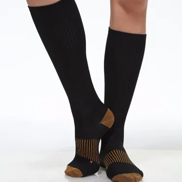 Free sample flatknit anti-bacterial sports stripe Copper compression knee high socks