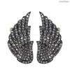 Fashion 14kt Gold & Silver Pave Diamond Angel Wings Stud Cuff Earrings