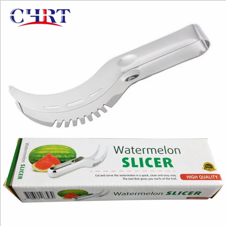 

Chrt Multi-purpose Fastest Cutter Shredders Knife Stainless Steel Cutting Melon Fruit Cutter Corer Watermelon Slicer, Silver + green plastic handle