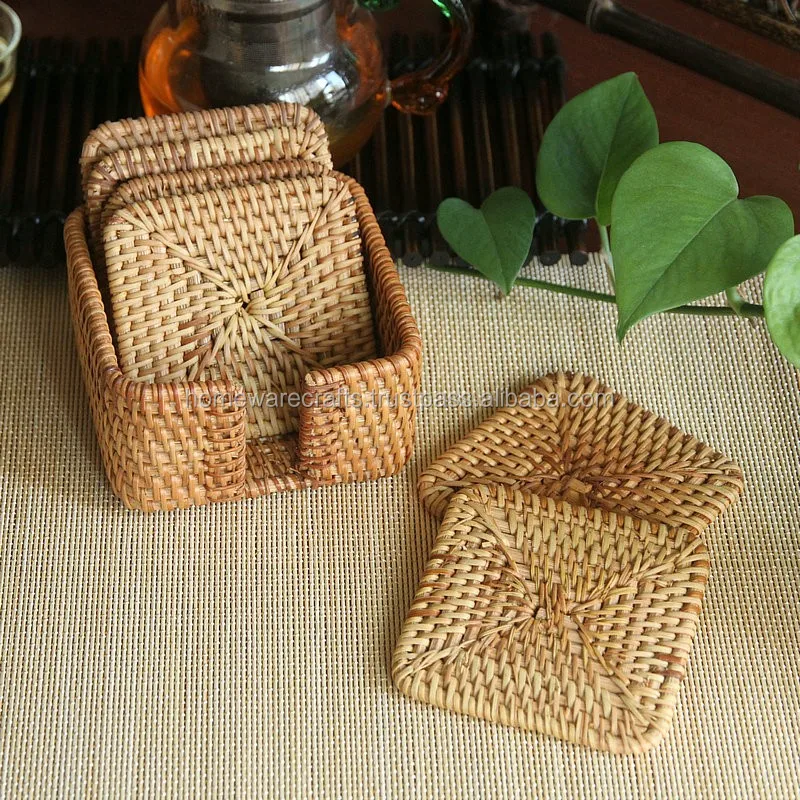 Best Quality Square Rattan Cup Holder / Square Shape Rattan Coaster