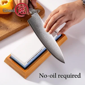 Image of Grandsharp Premium Whetstone Knife Sharpening Stone 2 Side Grit 1000/3000 Water stone Non slip Bamboo Base Angle Guide Holder