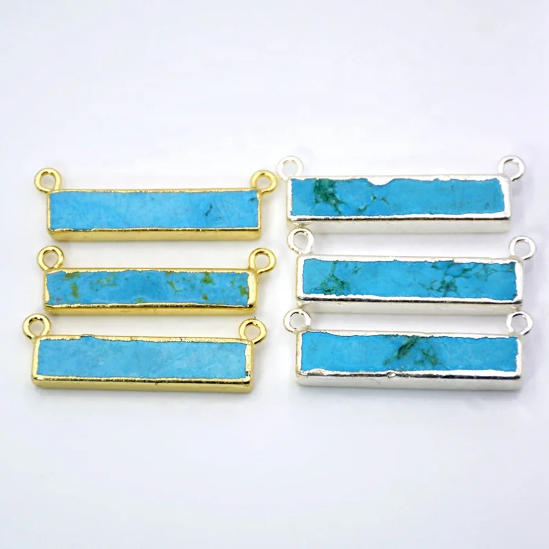 

Special Rectangle Howlite Turquoise Connectors With Gold/silver Plated Double Bails Blue Bar Connector Gemstone Jewelry, Blue turquoises