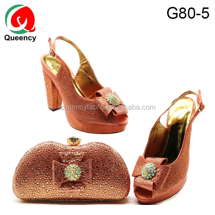 G80-5 peach Party High Heel Shoes And Matching Clutch Bag Evening