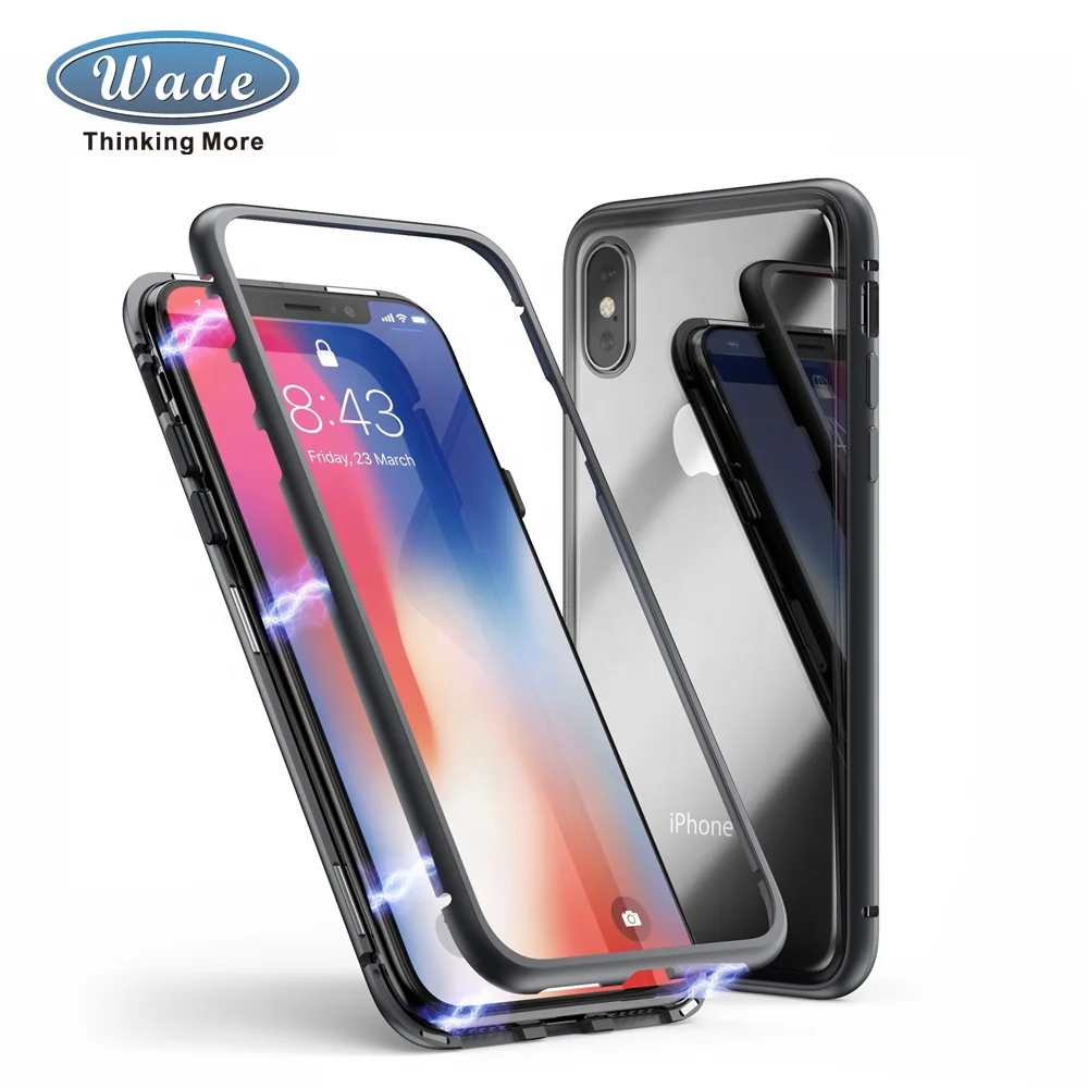 Magnetic Absorption Phone Case Full Cover Metal Tempered Glass Cases Aluminium Frame Back Cover for iPhone X XS Max