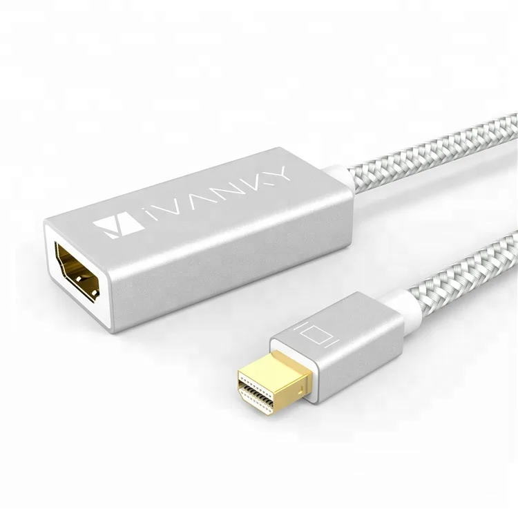 

iVanky Super Slim Thunderbolt Male to HDMI Female Adapter Mini DisplayPort to HDMI Adapter Silver Mini Displayport HDMI, Silver nylon braid