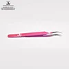 Eyelash Extension Tweezers Strong Curved 13 cm Metallic Pink Finish Lay Down View