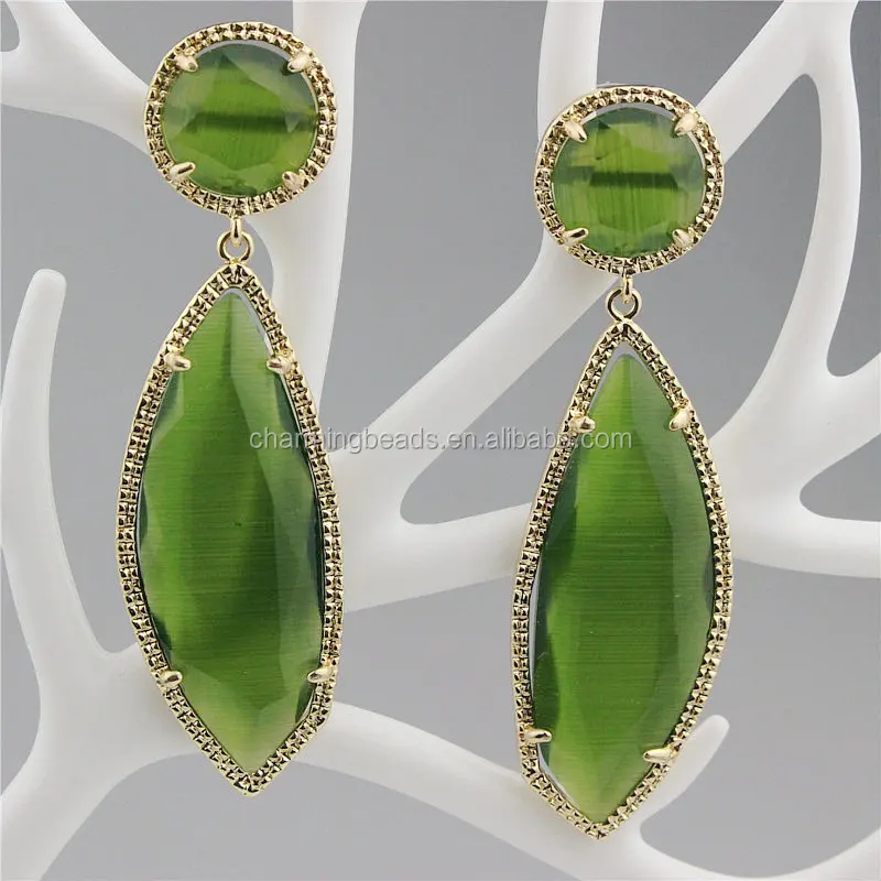 CH-ZSE0295 rhinestone stone pendant earring,pave crystal pearl stud earring,fashion cat eye stone earring jewelry