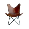New design leisure chair tan color genuine leather butterfly chair