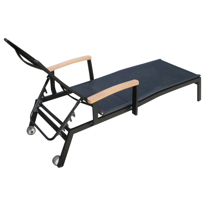 Outdoor Daybed/sling Sun Lounger With Wood Armrest And Wheels Buy