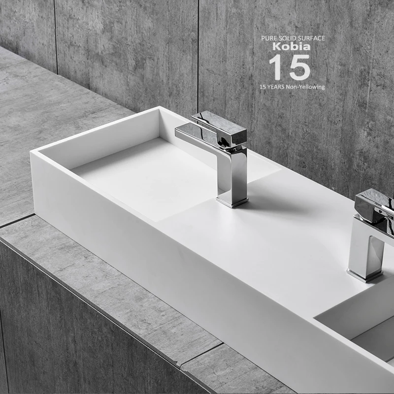 双槽洗手盆石浴室固体表面清洁树脂台面水槽