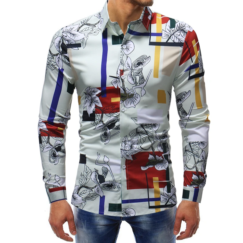 

2019 Autumn New Fashion Male Shirt Casual Long Sleeve Button Shirt for Men Printed Floral Shirts Men Plus Size 5XL