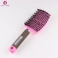 

NEW ARRIVE Curved Boar Bristle Vent Hair Brush Pink Color In Stock Massage Comb Salon Hairdressing Bristle Brush
