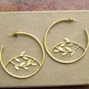 Gold Leaf Large Hoop Statement Boho Dangle Fashion Earrings
