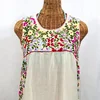 Stylish Mexican Peasant Top Sleeveless Hand Multi-Color Embroidered Blouse