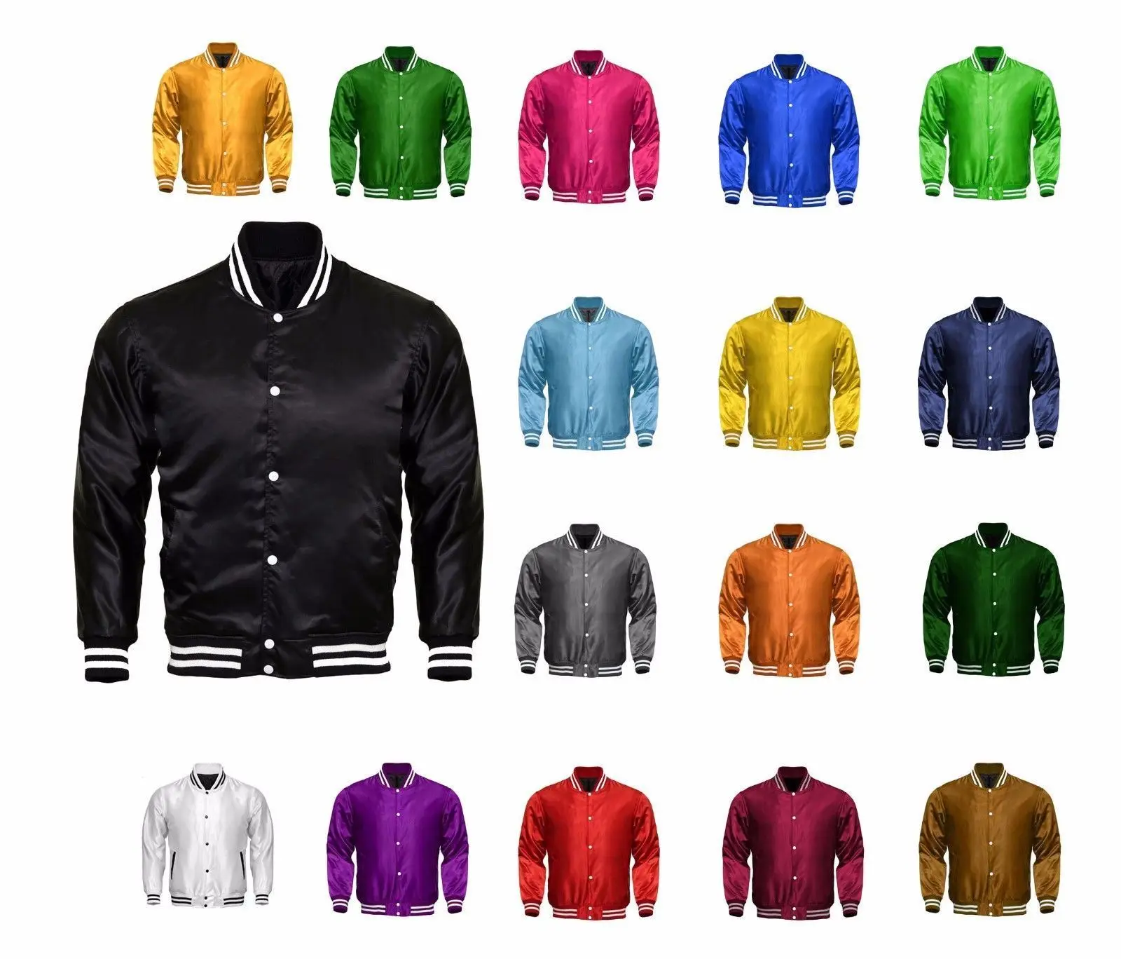 Plain Custom Men Wholesale Blank Varsity Jackets 100 Polyester Satin