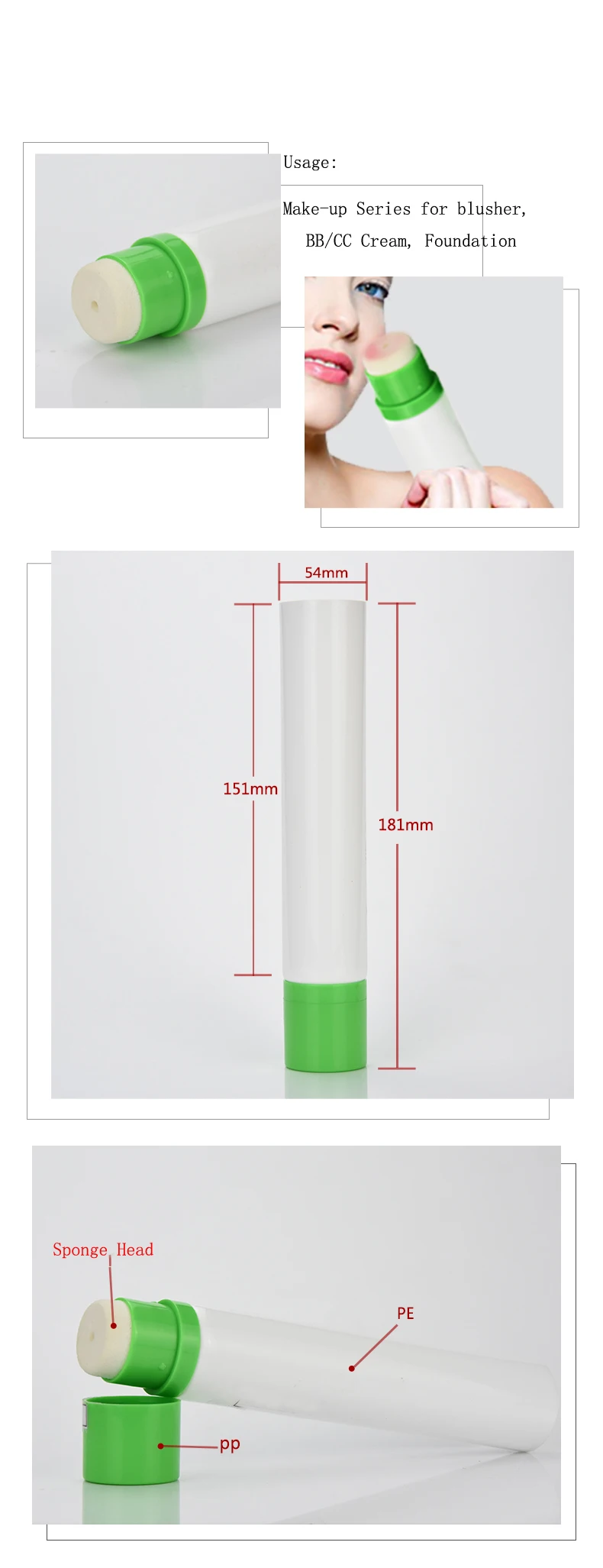 suppliers in china  bpa free plastic makeup package foundation stick container bb cream tube with a sponge head