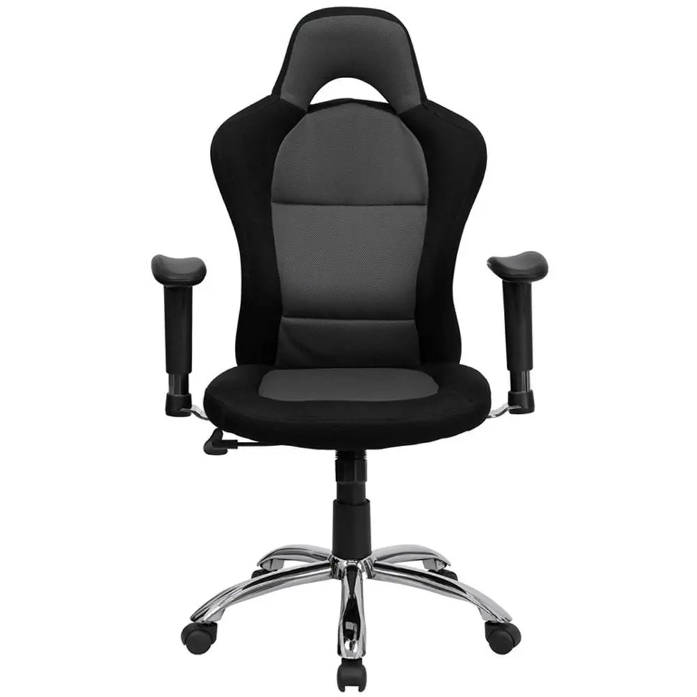 Roosevelt Computer Chair in Mesh Fabric with Headrest Black & Gray Mesh Fabric Seat & Back/Chrome Metal Base Dimensions: 28.75"W x 24"D x 45.25-48.75"H Seat Dimensions: 20.50"Wx18.25"D