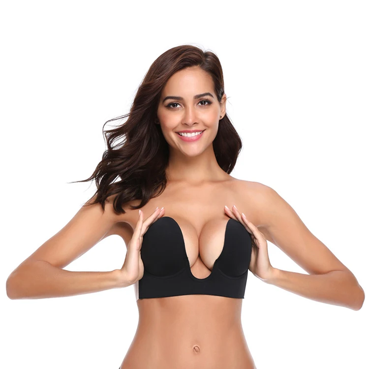 

Hexin Odm U-Style Seamless Strapless Magic Silicon Push Up Bra, Nude,black