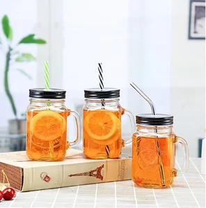 Image of Custom Empty 16oz mason jar 450ml glass beer drinking storage jar fruit juice water beverage bottle square with screw cap