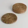 Good price wholesale Woven Rattan Coasters with Case/ Rattan cup holders