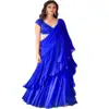 Blue Indian Georgette New Ruffle Traditional And Wedding Wear Saree Designer Party wear Lace Work
