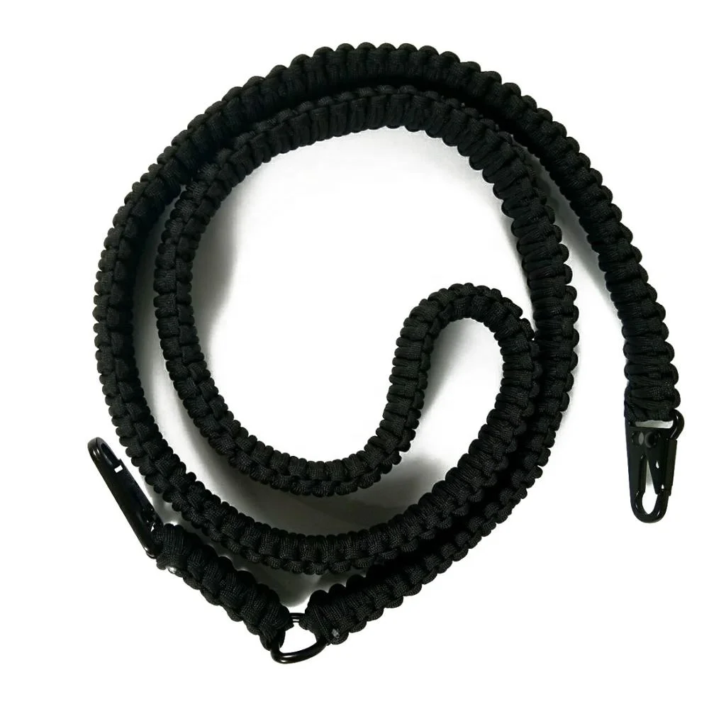 

Manufacture Handmade Durable 2 Point 550 Parachute Cord Black Gun Sling Strap With 1'' HK Clip