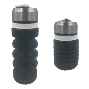 Image of BPA Free Recycle Collapsible Silicone Water Bottle Foldable Travel Sports Drink Bottle with Stainless Lid