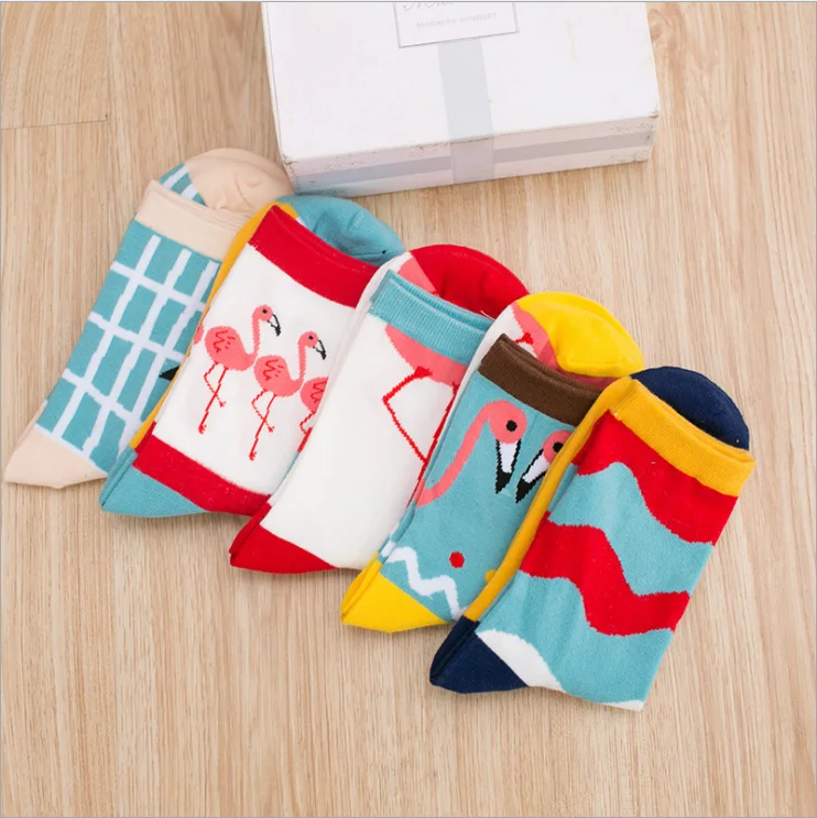 

Wholesales soft cotton flamingo women socks, Picture shown