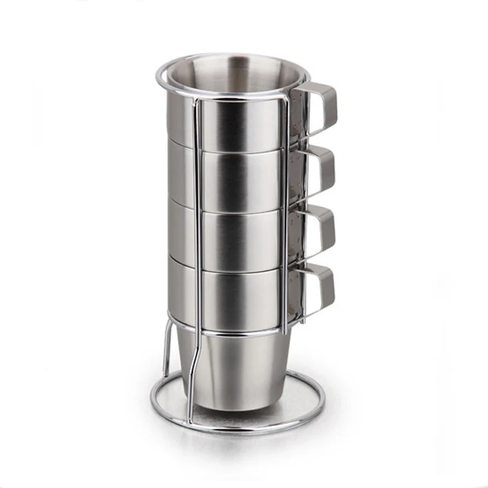 

High Quality Eco-friendly 1/4/6pcs Stainless Steel Coffee Cup Set Stackable Durable Drinking Mug, Customized