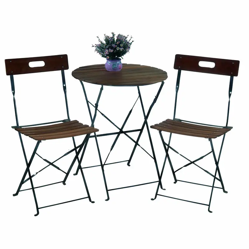 Leisure 3 Stuks Metalen Franse Bistro Set Hout Pub Gardentable En