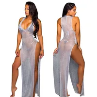 

Women Sexy See Through Bikini Mesh Cover Up Swimsuit Beach Maxi Dress
