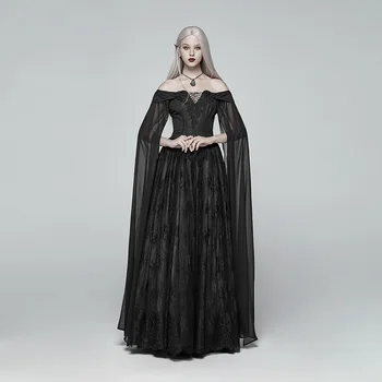 Punk Rave Victorian Gothic Black Long Sleeved Off Shoulders Ball Gown Dress With Floor Length Hanging Chiffon Sleeves Wq 383 Buy Ball Gown Wedding