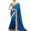 Cool Colors Always Give A Fresh Look When you Wear Blue Color Saree.