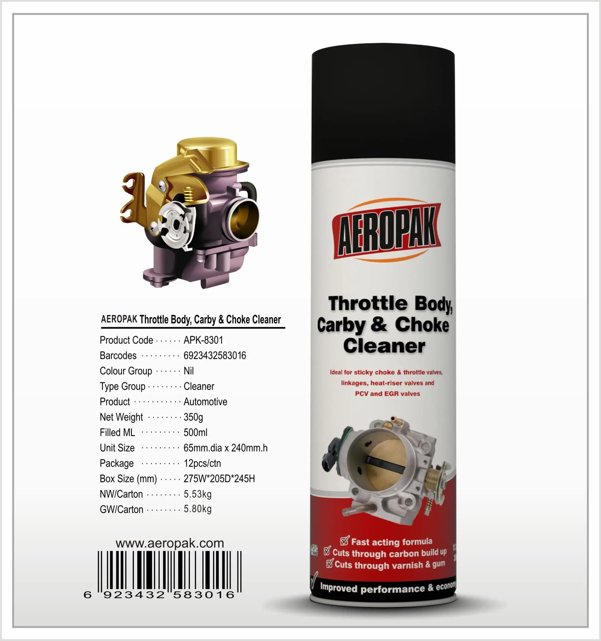 Aeropak EU standard Carburetor Cleaner car care products