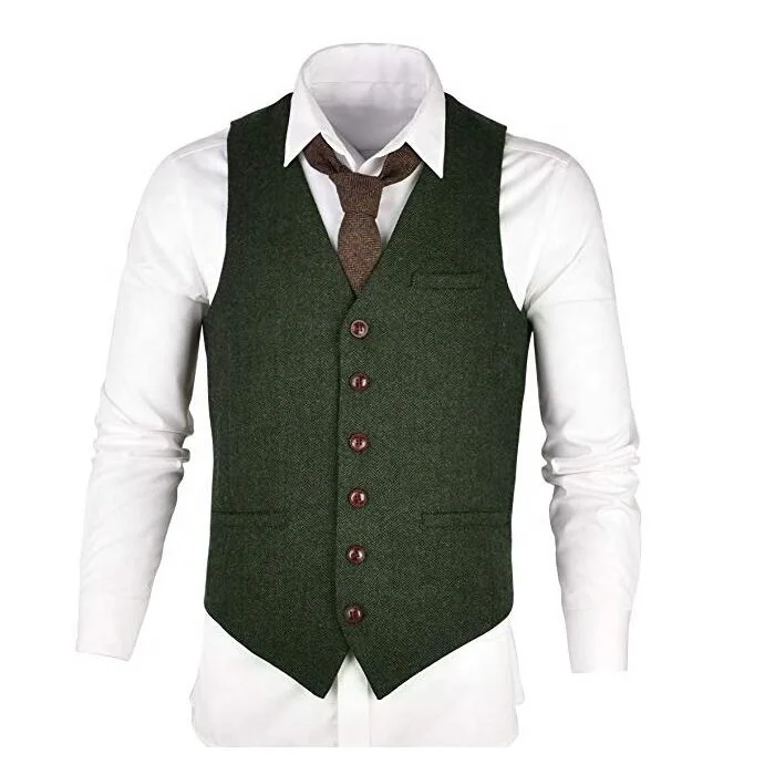 

new design herringbone wool mens waistcoat formal green waistcoat vest for men, 8 colors