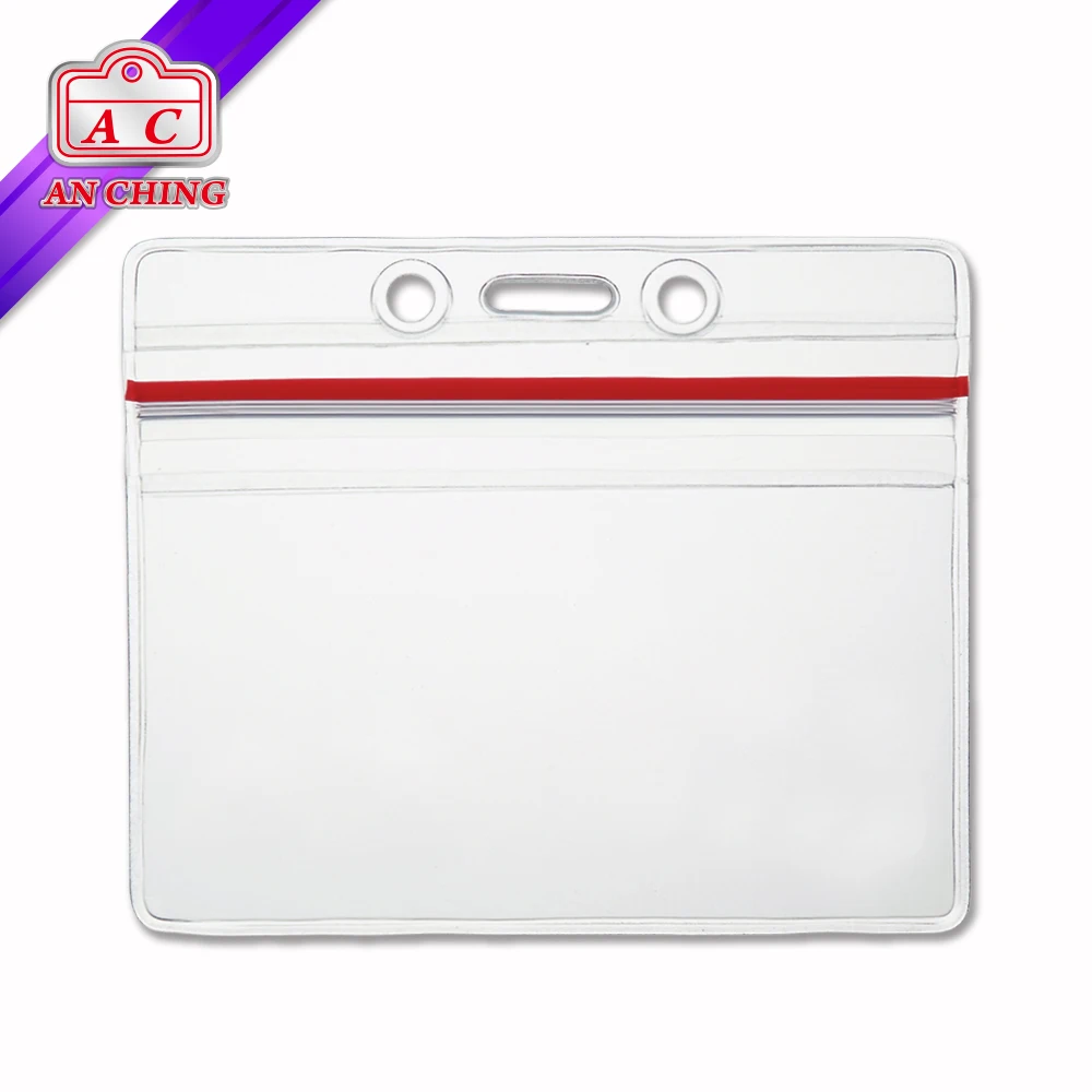 

Horizontal Soft PVC Zipper ID Card Badge Holder, Top clear + bottom frosted