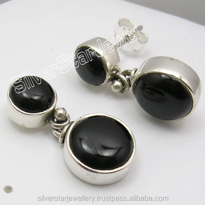 Studs Earrings Silver 925 sterling silver onyx black stone